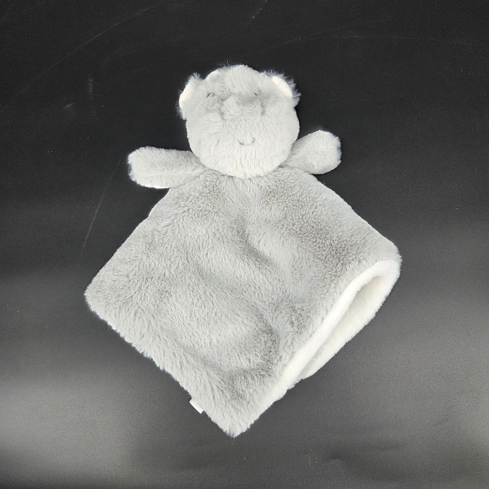 Grey Hippo Plush Security Blanket Baby Lovey Soft Shaggy Faux Fur Grey White - Picture 2 of 4